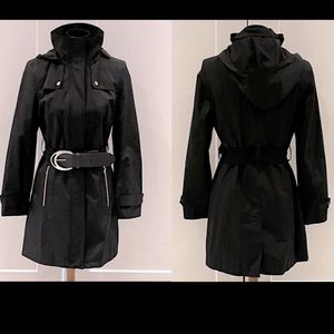 Belted Removable Hood Trench Jacket Coat - Size S